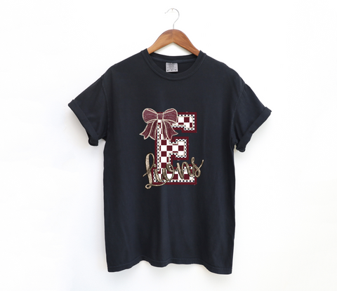 Unisex Short Sleeve T - Checkered Initial Bow Ennis