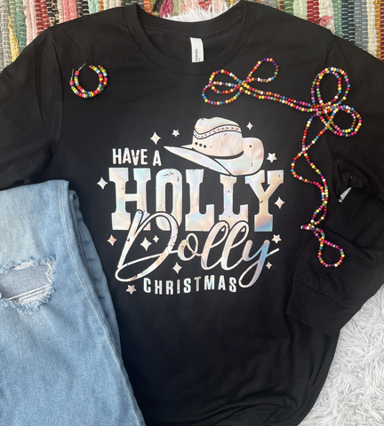 Unisex Long Sleeve T - Holly Dolly Christmas Chrome