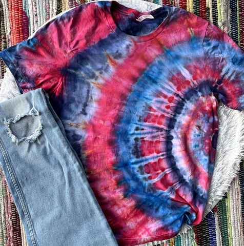 Unisex Short Sleeve T - Red and Blue Ice Dye