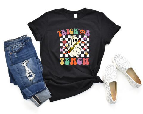 Unisex Short Sleeve T - Trick Or Teach Checkered